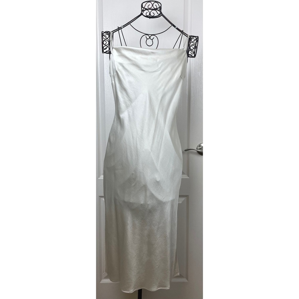 Express Women Cream Satin Cowl Neck Midi Slip Dress Sz Medium Spaghetti Straps